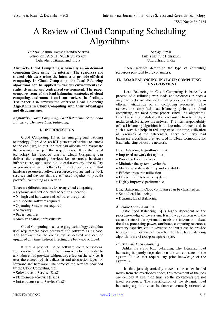 cloud computing algorithms research paper