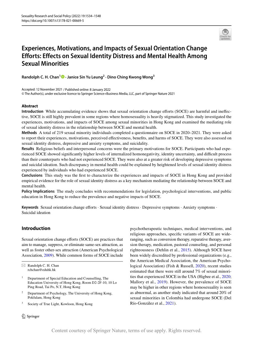 Experiences Motivations and Impacts of Sexual Orientation Change