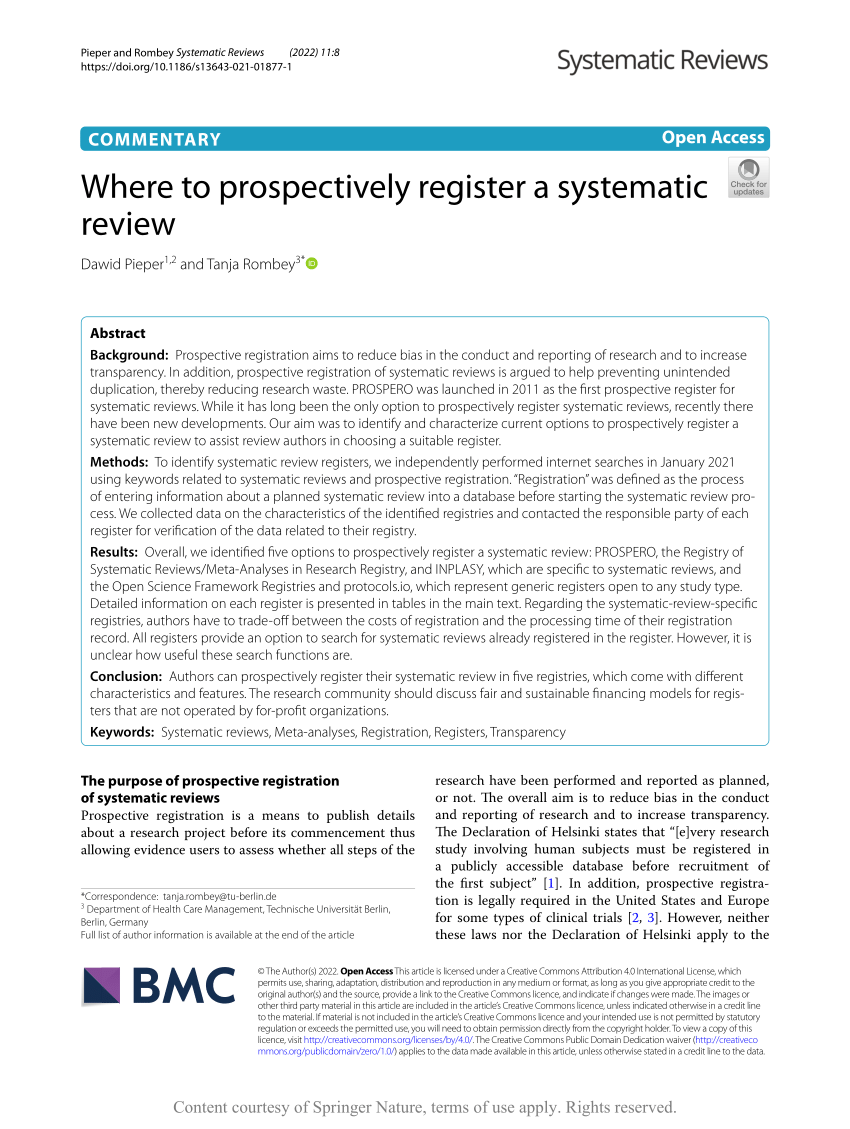 PDF Where to prospectively register a systematic review