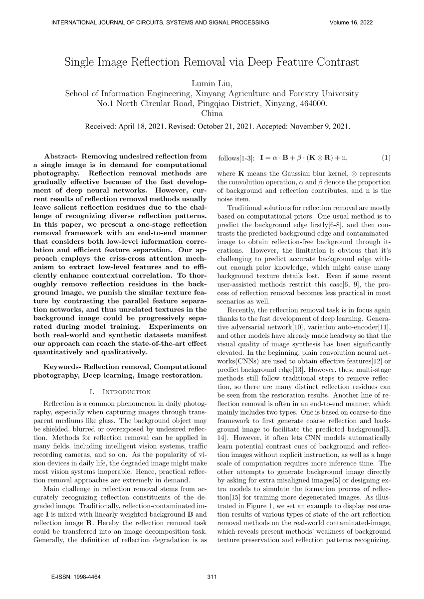 (PDF) Single Image Re ection Removal via Deep Feature Contrast