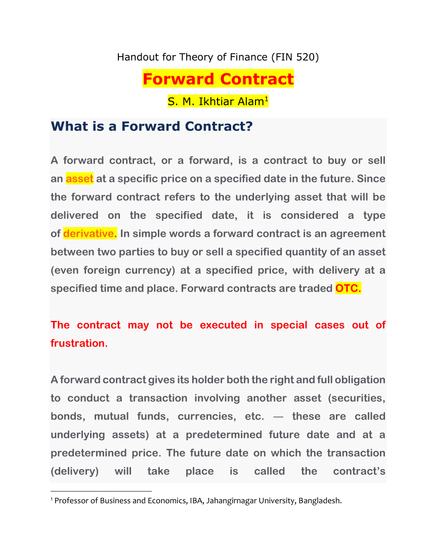 (PDF) Forward Contract in Finance