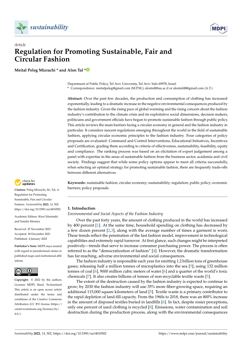 PDF) Regulation for Promoting Sustainable, Fair and Circular Fashion