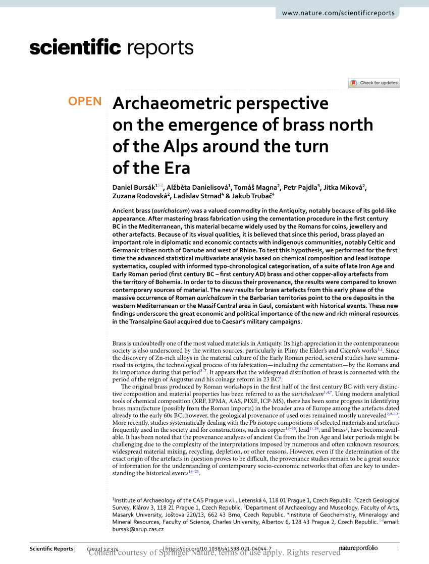 PDF) Archaeometric perspective on the emergence of brass north of the Alps around the turn of Era
