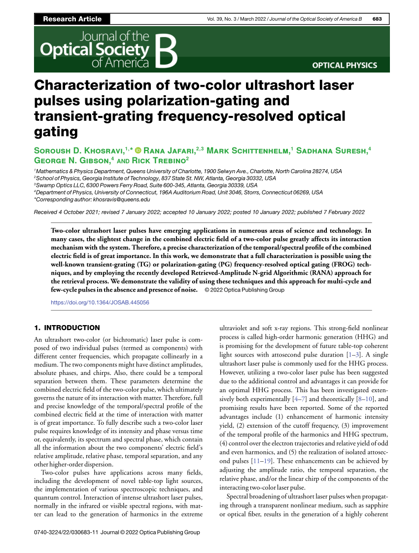 (PDF) Characterization of two color ultrashort laser pulses using ...