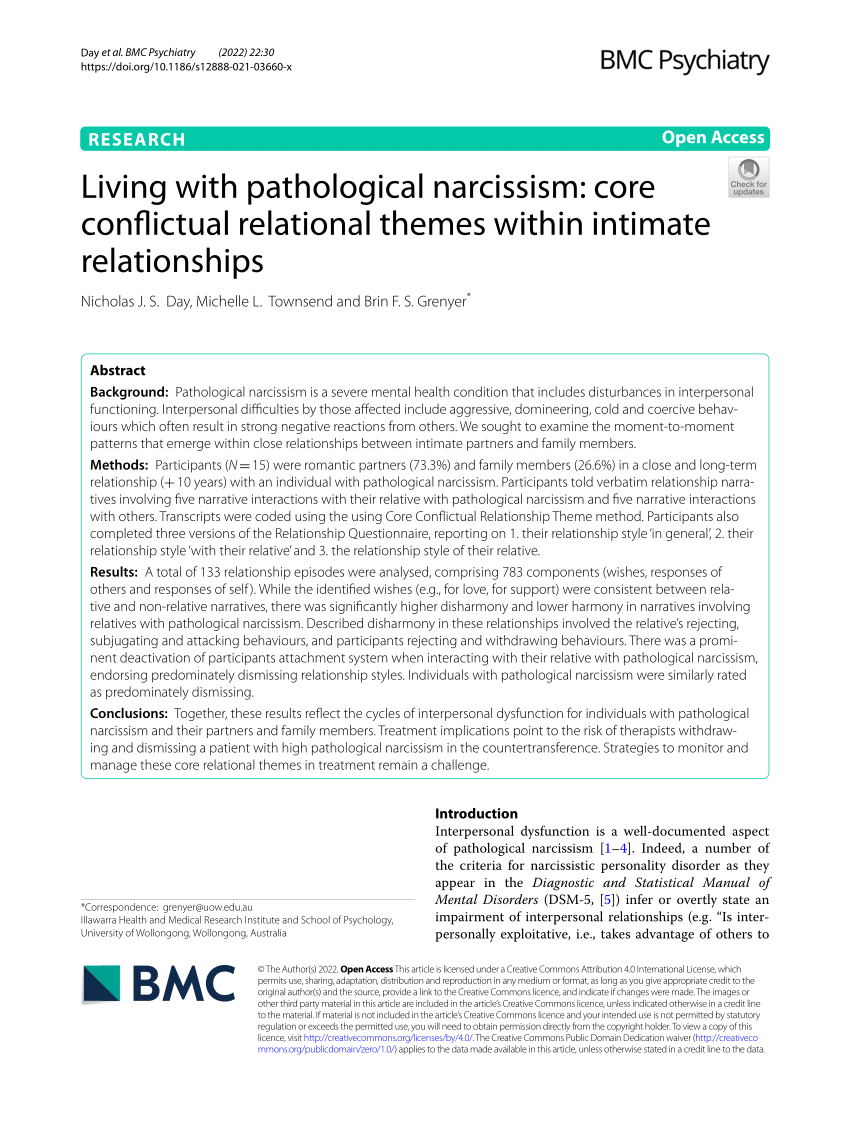 Pdf Living With Pathological Narcissism Core Conflictual Relational Themes Within Intimate 0849