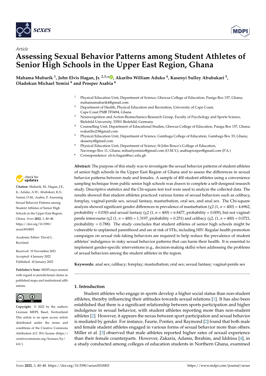 PDF) Assessing Sexual Behavior Patterns among Student Athletes of Senior High Schools in the Upper East Region, Ghana picture