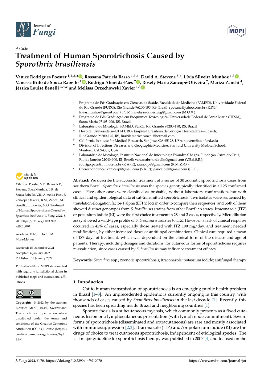 Pdf Treatment Of Human Sporotrichosis Caused By Sporothrix Brasiliensis 