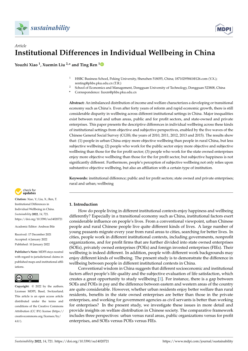 (PDF) Institutional Differences in Individual Wellbeing in China