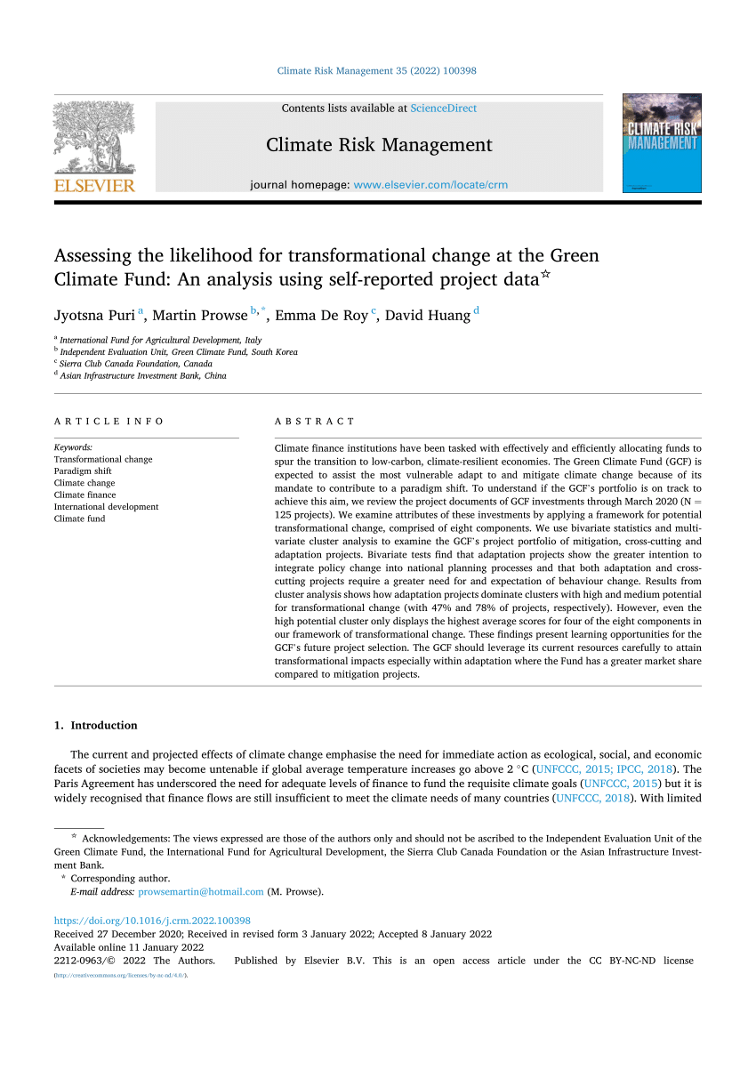 PDF) Assessing the Likelihood for Transformational Change at the