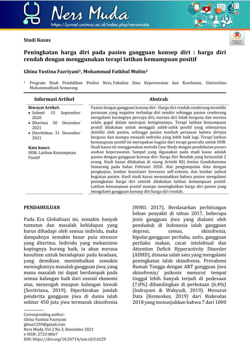 Pdf Peningkatan Harga Diri Pada Pasien Gangguan Konsep Diri Harga Diri Rendah Dengan 1864