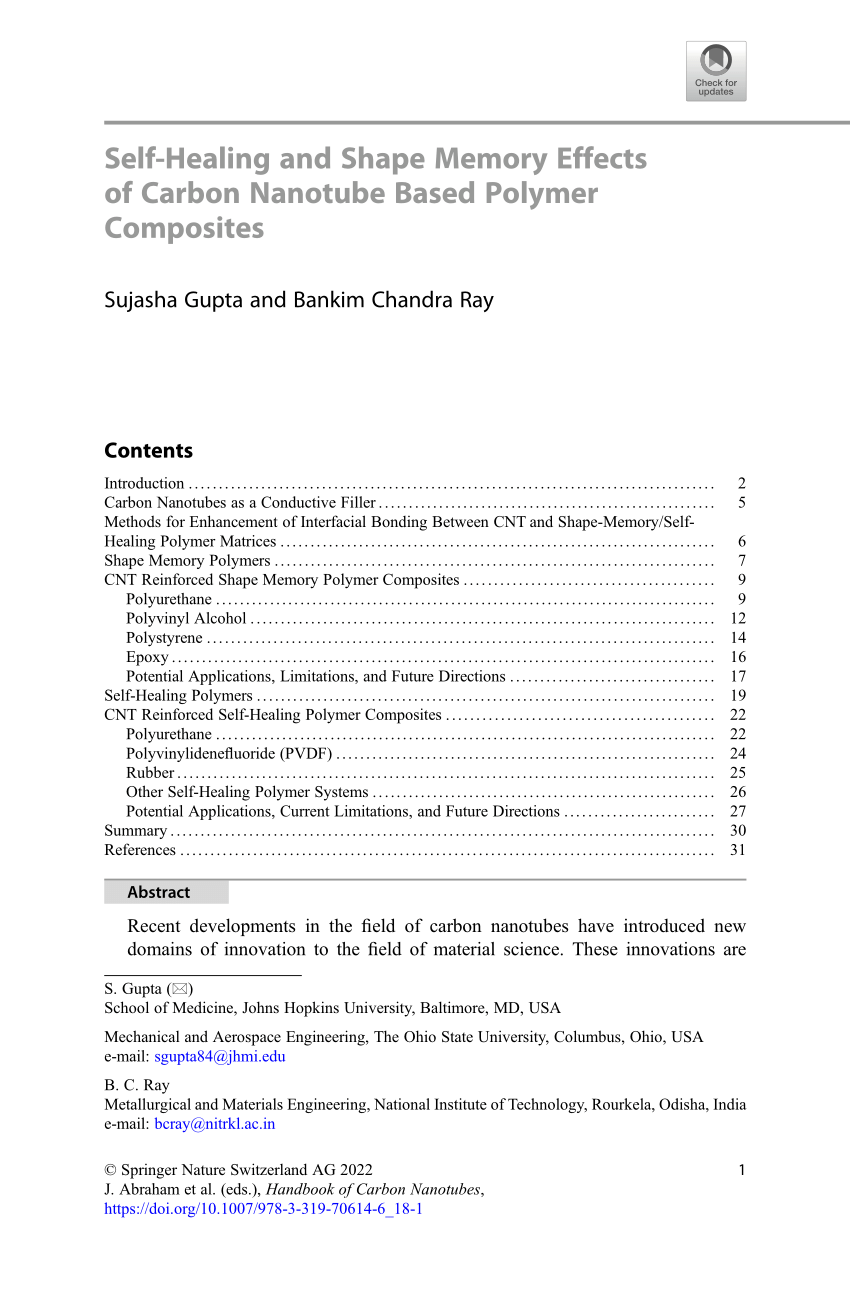 Pdf Self Healing And Shape Memory Effects Of Carbon Nanotube Based Polymer Composites