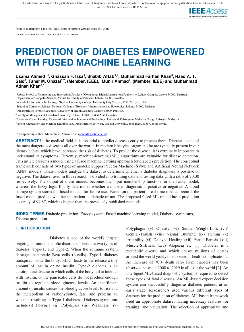 diabetes prediction using machine learning research paper 2022