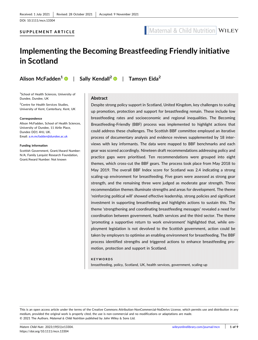 Pdf Implementing The Becoming Breastfeeding Friendly Initiative In Scotland 