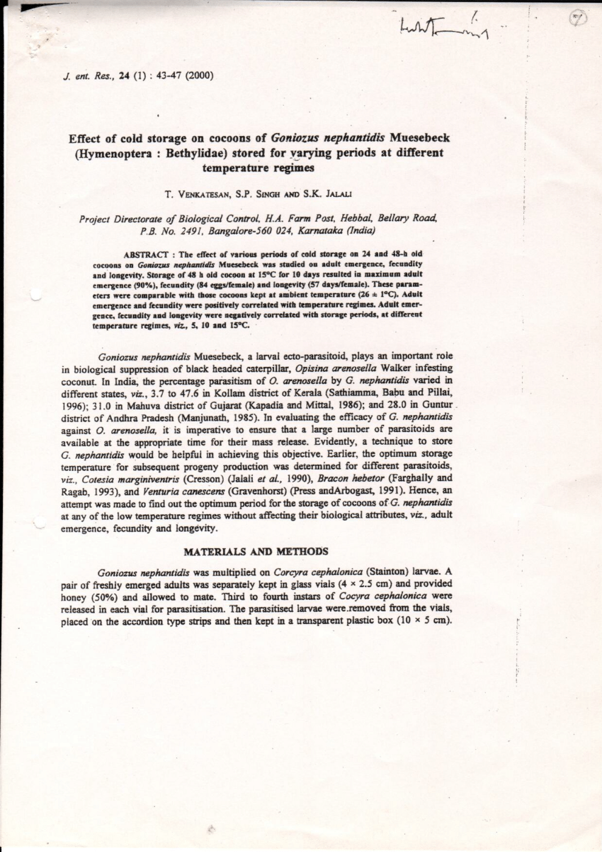 (PDF) Effect of cold storage on cocoons of Goniozus nephantidis ...