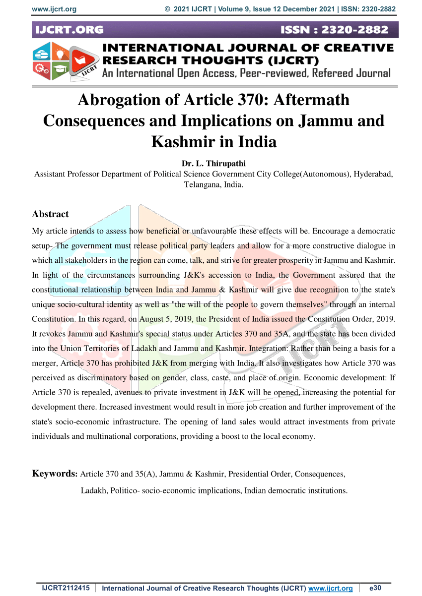 research paper on abrogation of article 370