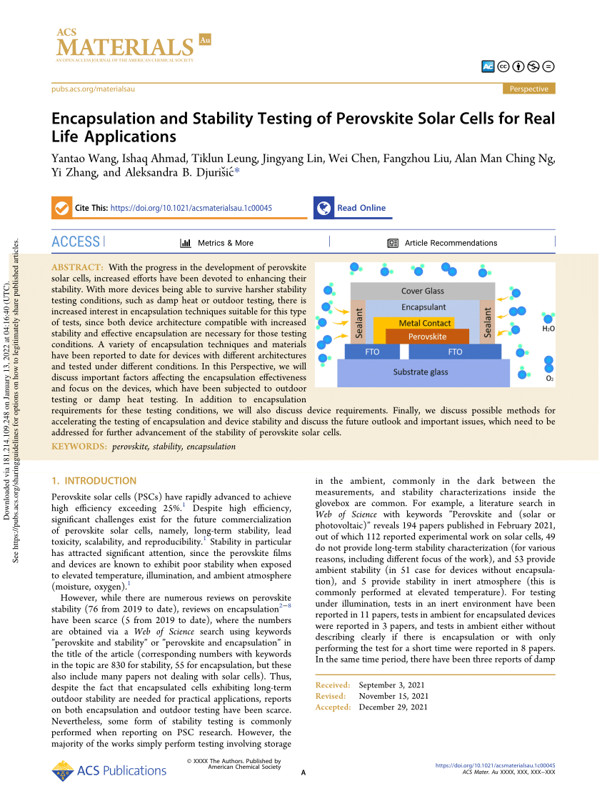 PDF) Encapsulation and Stability Testing of Perovskite Solar Cells 