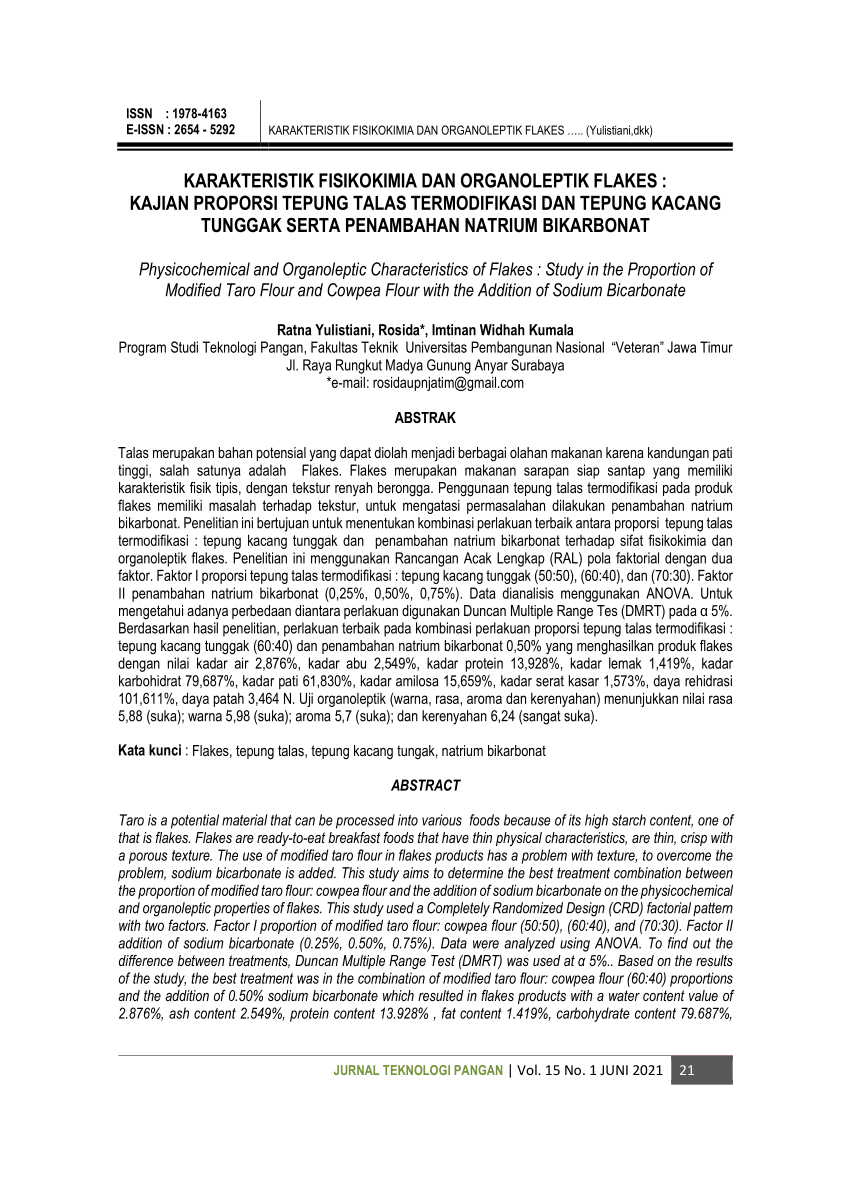 Pdf Karakteristik Fisikokimia Dan Organoleptik Flakes Kajian Proporsi Tepung Talas 1236