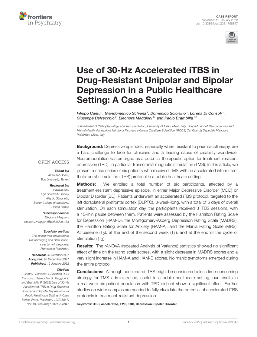 PDF Use of 30 Hz Accelerated iTBS in Drug Resistant Unipolar and  