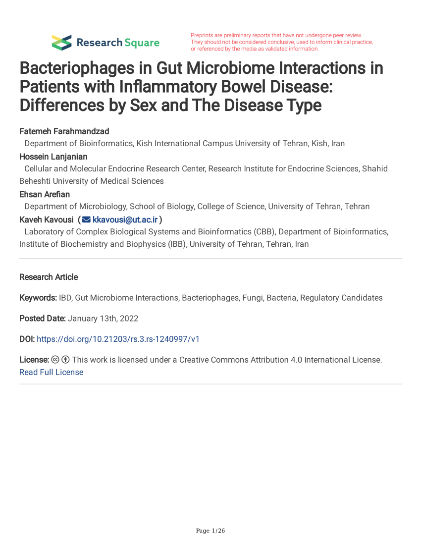 Pdf Bacteriophages In Gut Microbiome Interactions In Patients With Inflammatory Bowel Disease 
