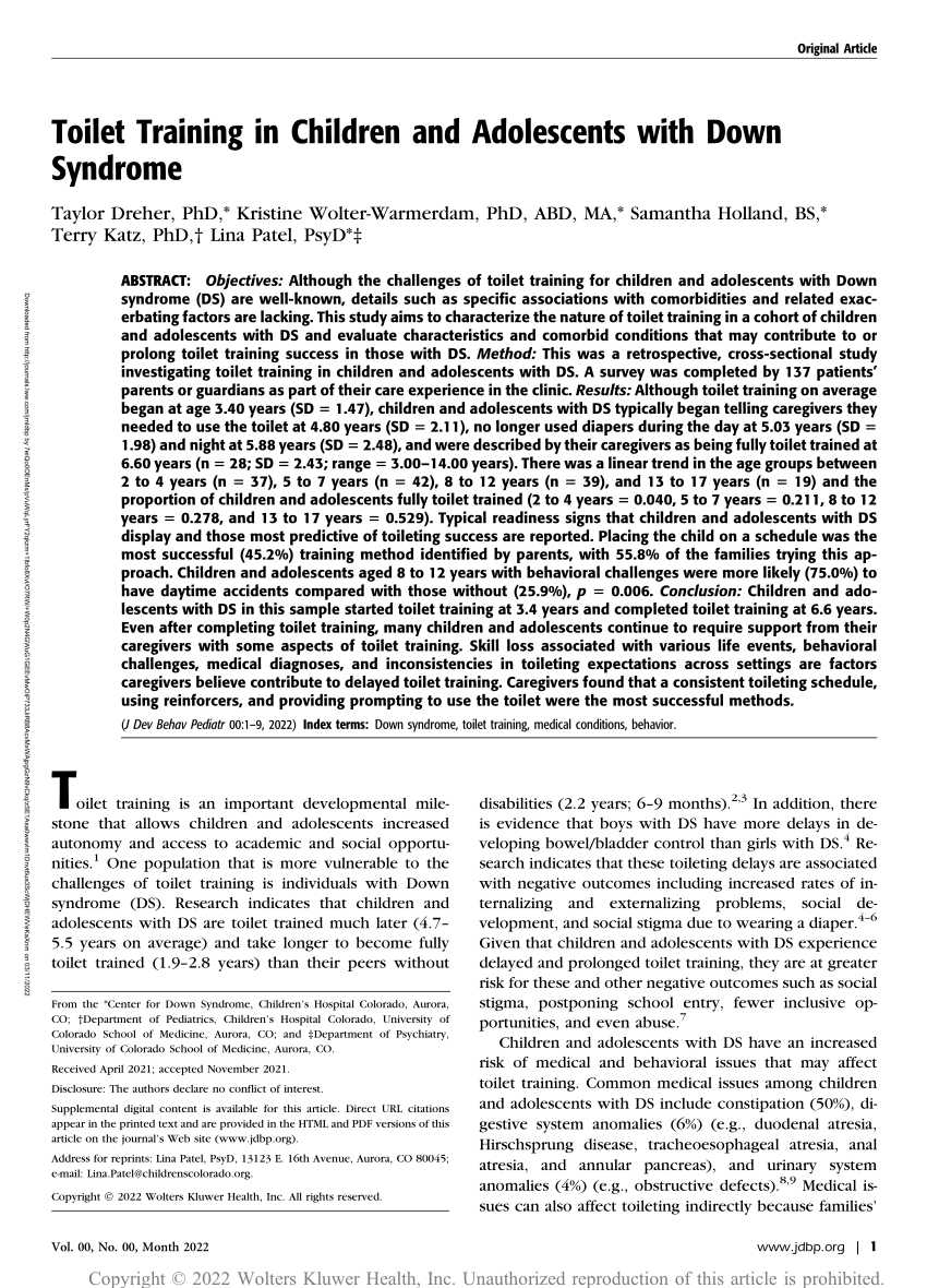 PDF Toilet Training in Children and Adolescents with Down Syndrome 