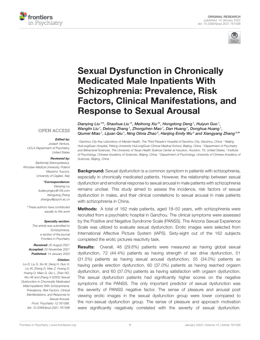 Pdf Sexual Dysfunction In Chronically Medicated Male Inpatients With Schizophrenia Prevalence 3264