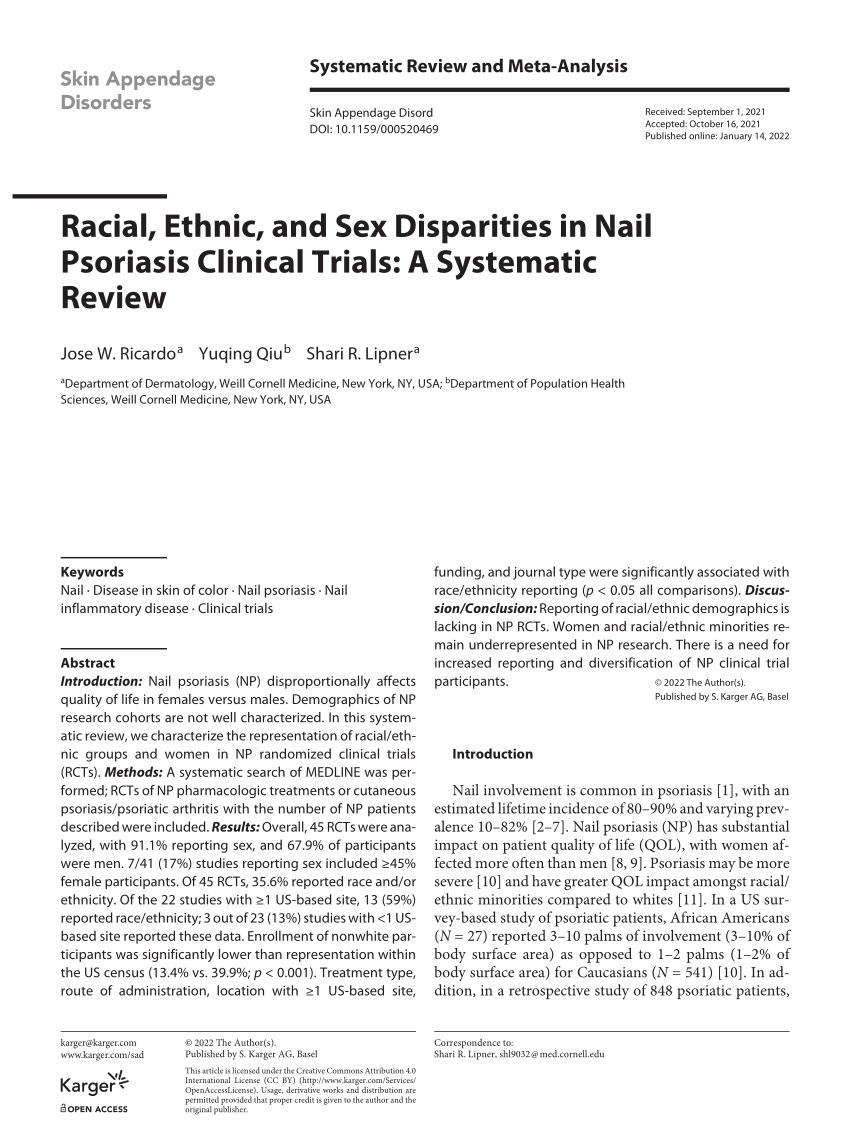 Pdf Racial Ethnic And Sex Disparities In Nail Psoriasis Clinical Trials A Systematic Review 
