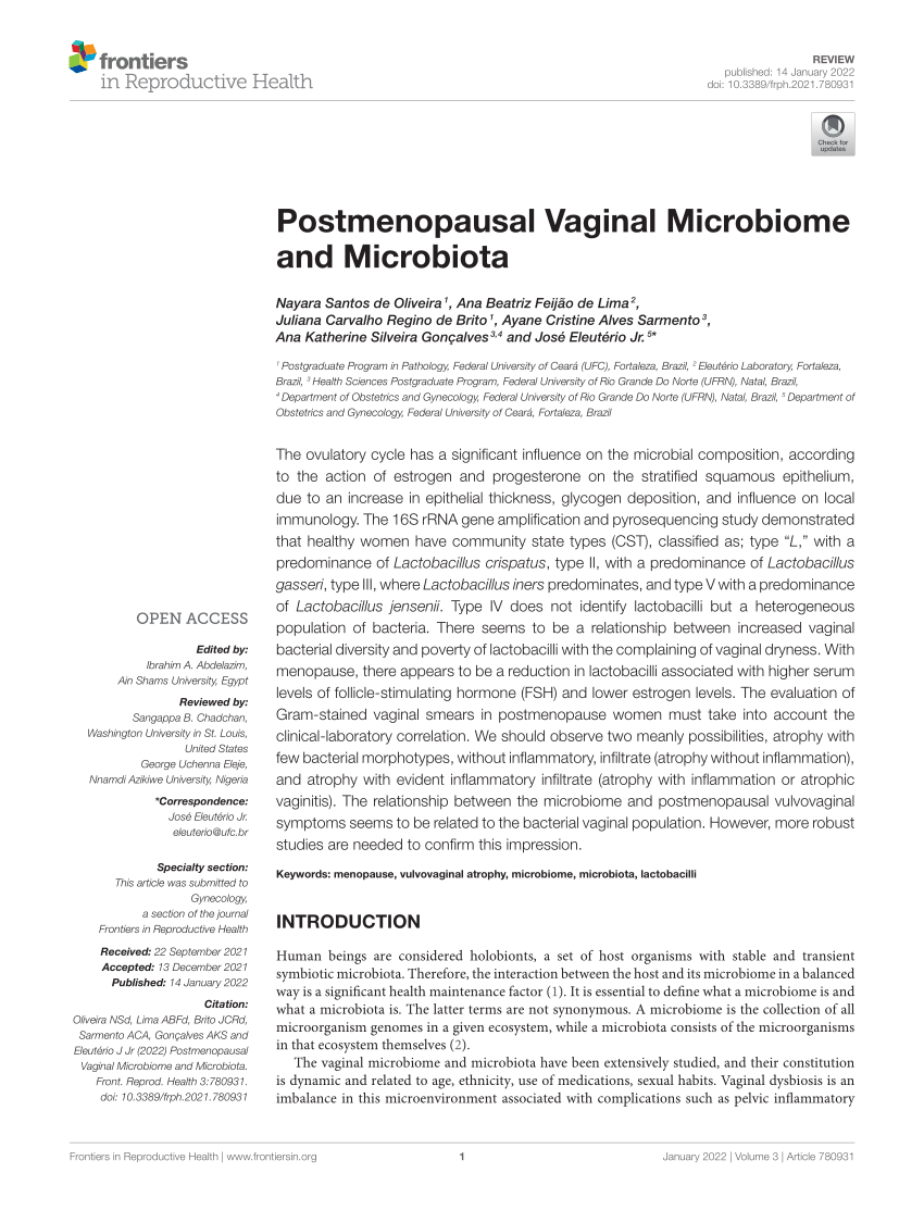 PDF) Postmenopausal Vaginal Microbiome and Microbiota