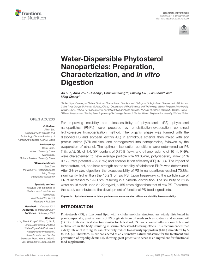 (PDF) WaterDispersible Phytosterol Nanoparticles Preparation