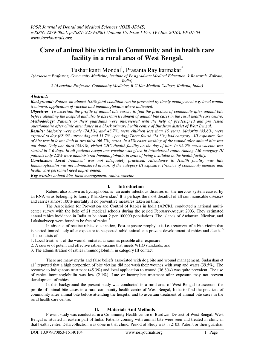 PDF) Care of animal bite victim in Community and in health care facility in  a rural area of West Bengal