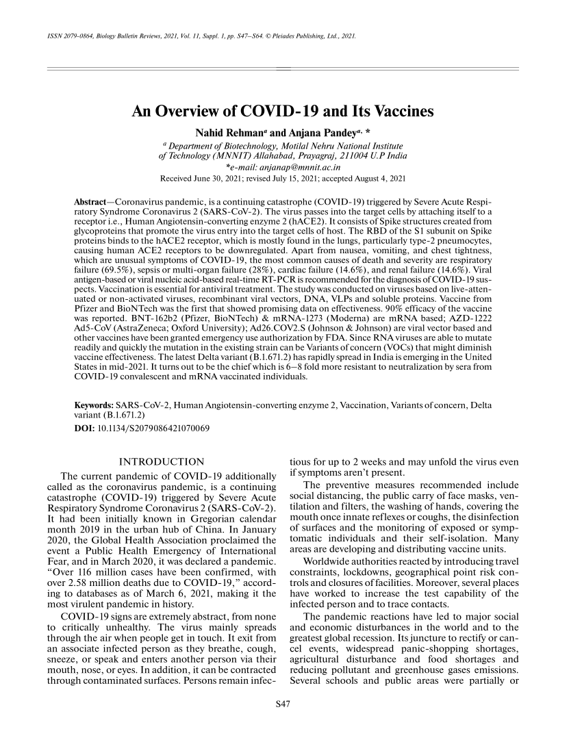 PDF) An Overview of COVID-19 and Its Vaccines