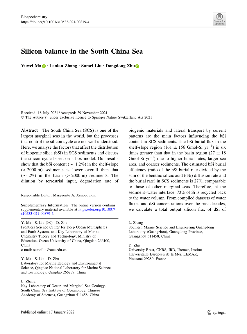 PDF) Silicon balance in the South China Sea