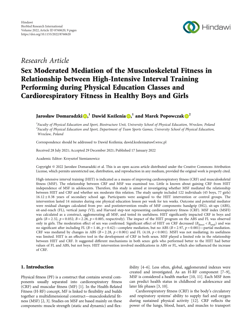 PDF) Sex Moderated Mediation of the Musculoskeletal Fitness in Relationship  between High-Intensive Interval Training Performing during Physical  Education Classes and Cardiorespiratory Fitness in Healthy Boys and Girls