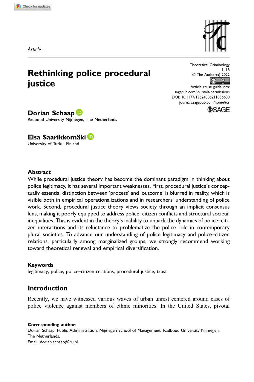 (PDF) Rethinking police procedural justice