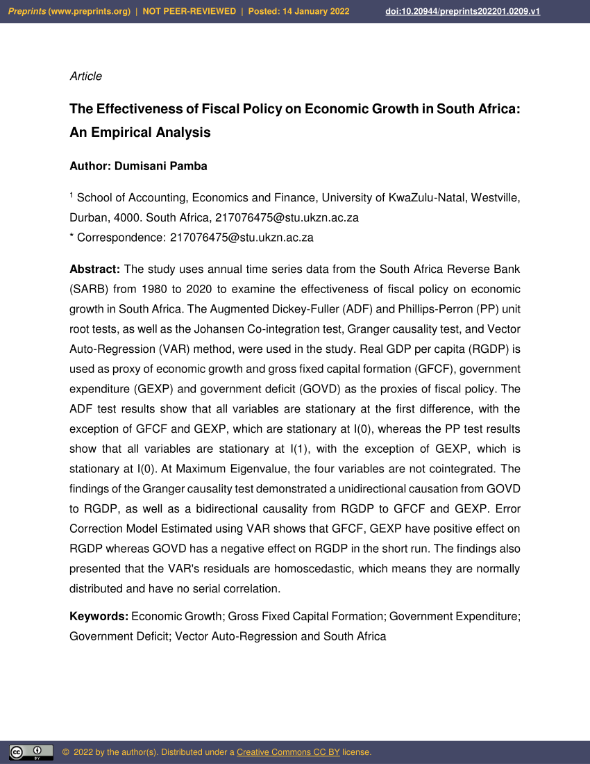 (PDF) The Effectiveness of Fiscal Policy on Economic Growth in South ...