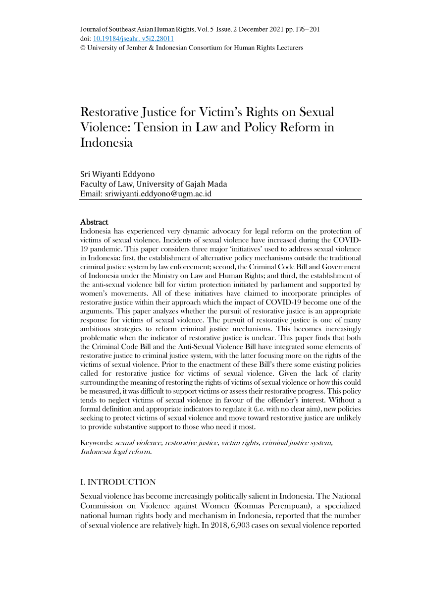 Pdf Restorative Justice For Victims Rights On Sexual Violence 