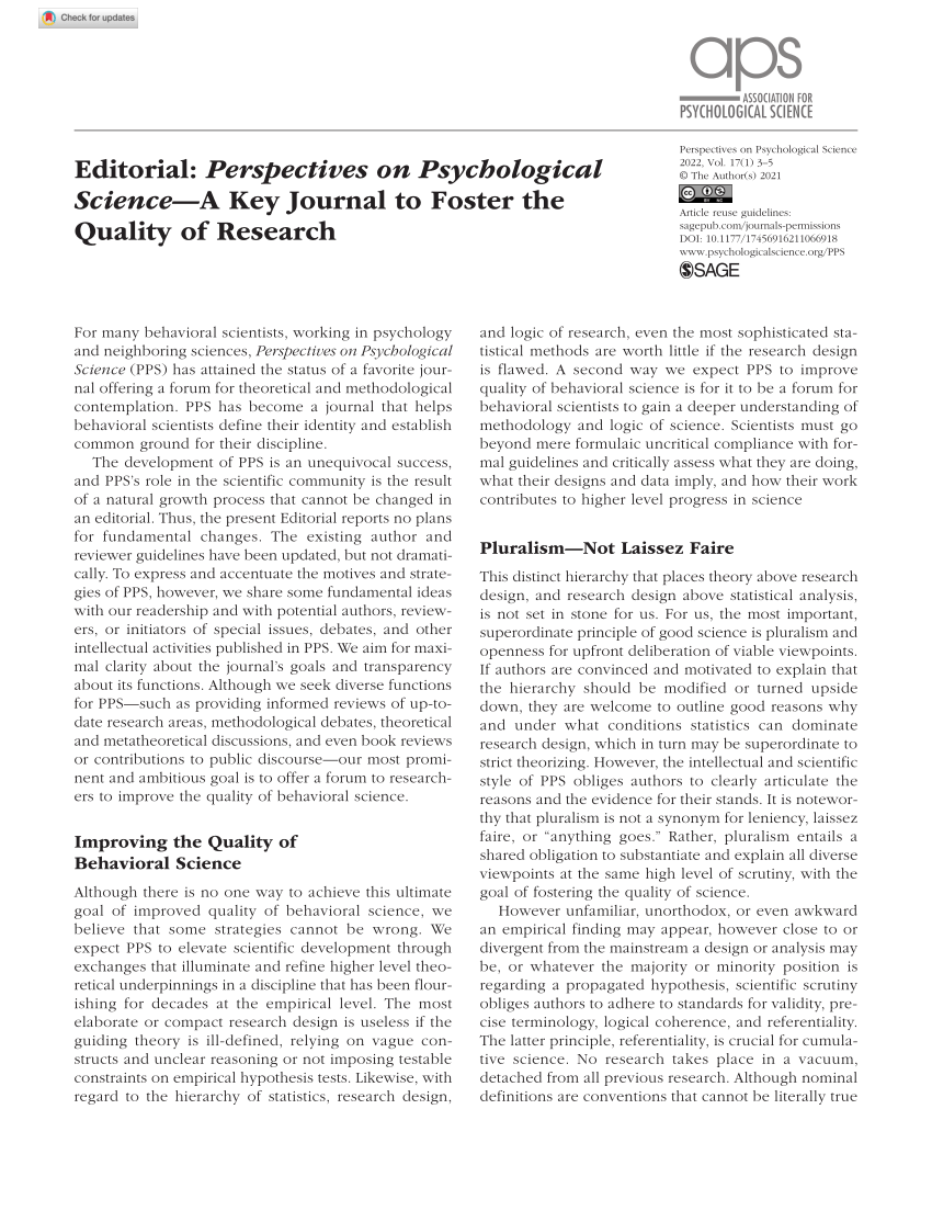 scientific research article published in a scholarly journal about psychology