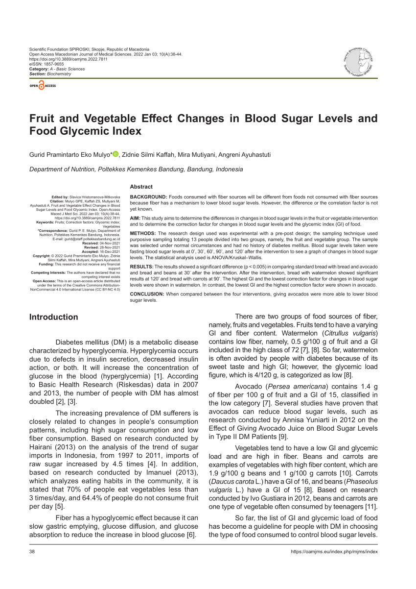 PDF) Fruit and Vegetable Effect Changes in Blood Sugar Levels and