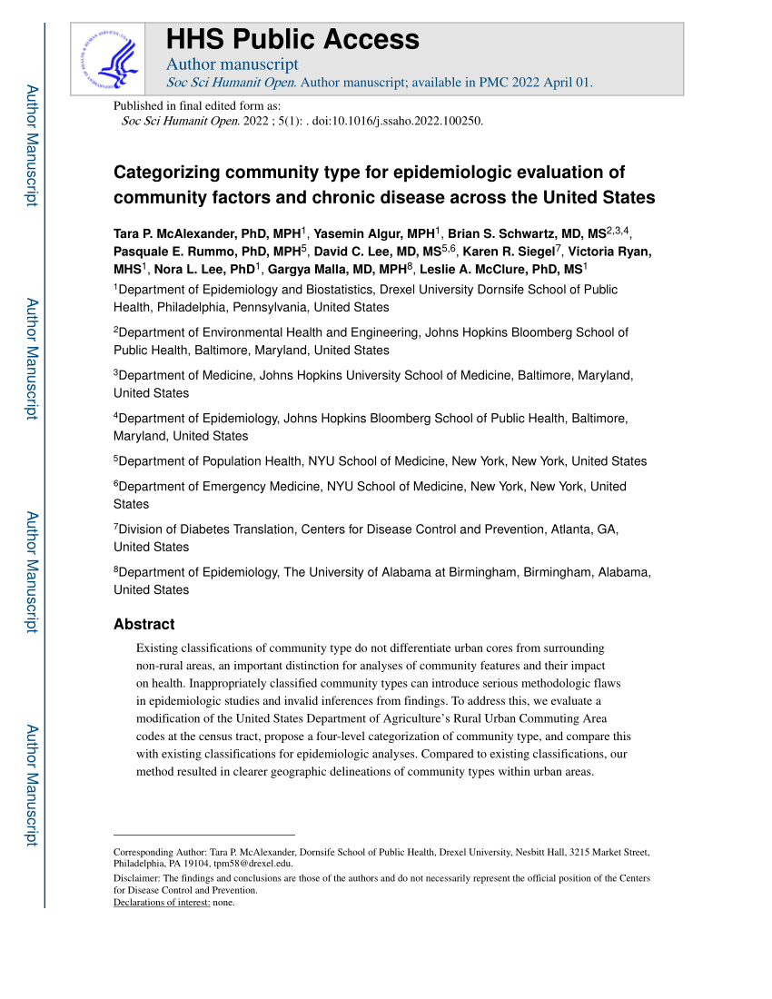 (PDF) Categorizing community type for epidemiologic evaluation of