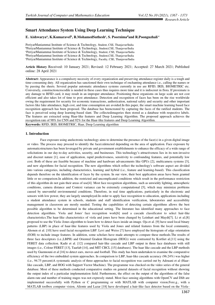 Pdf Smart Attendance System Using Deep Learning Technique 3374