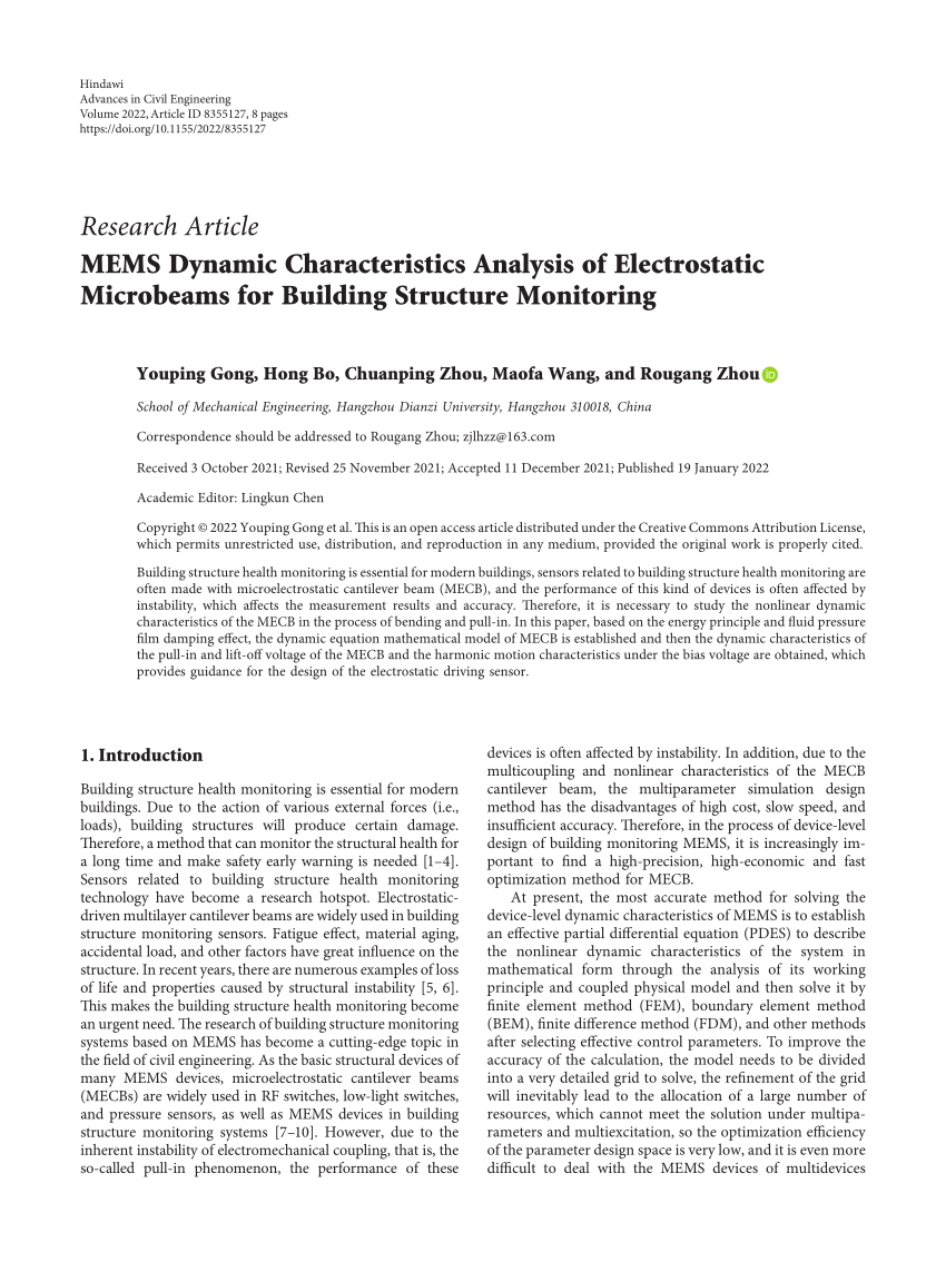 PDF) MEMS Dynamic Characteristics Analysis of Electrostatic 