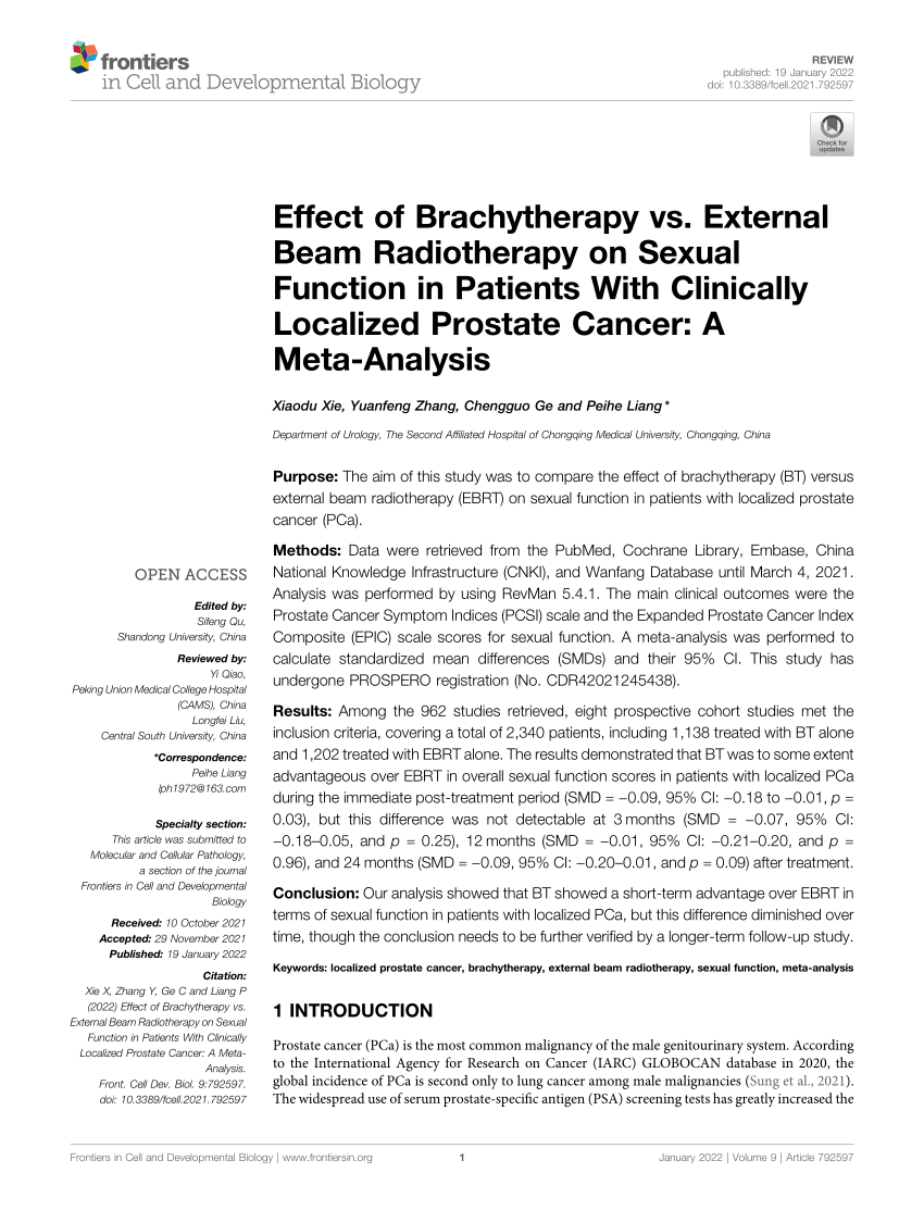Pdf Effect Of Brachytherapy Vs External Beam Radiotherapy On Sexual 8725