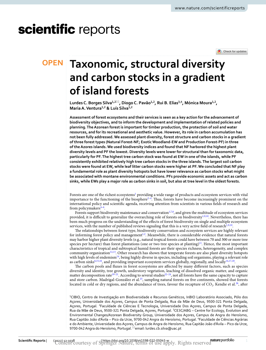 PDF) Taxonomic, structural diversity and carbon stocks in a gradient of  island forests