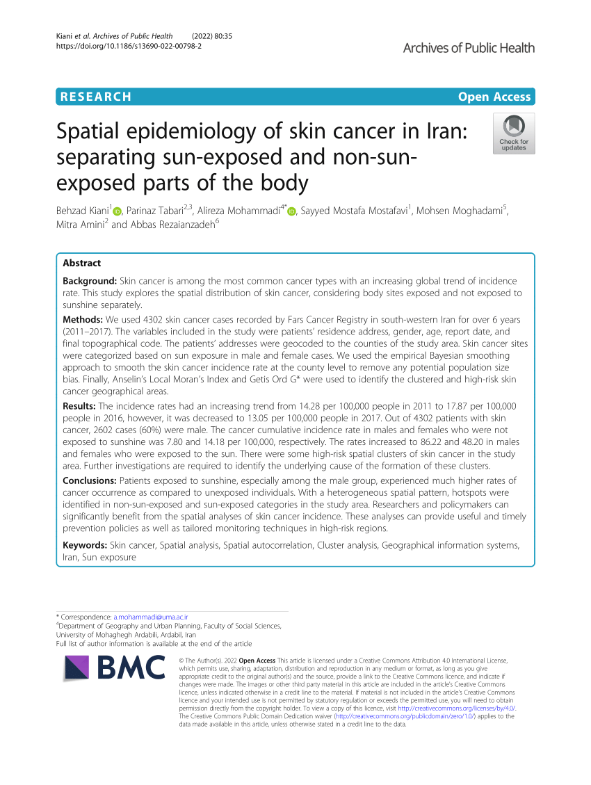 Pdf Spatial Epidemiology Of Skin Cancer In Iran Separating Sun Exposed And Non Sun Exposed