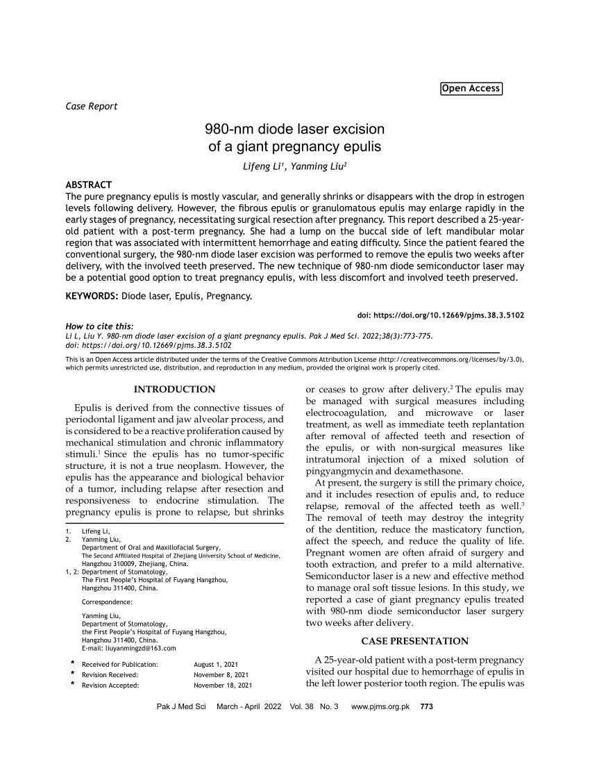 (PDF) 980nm diode laser excision of a giant pregnancy epulis