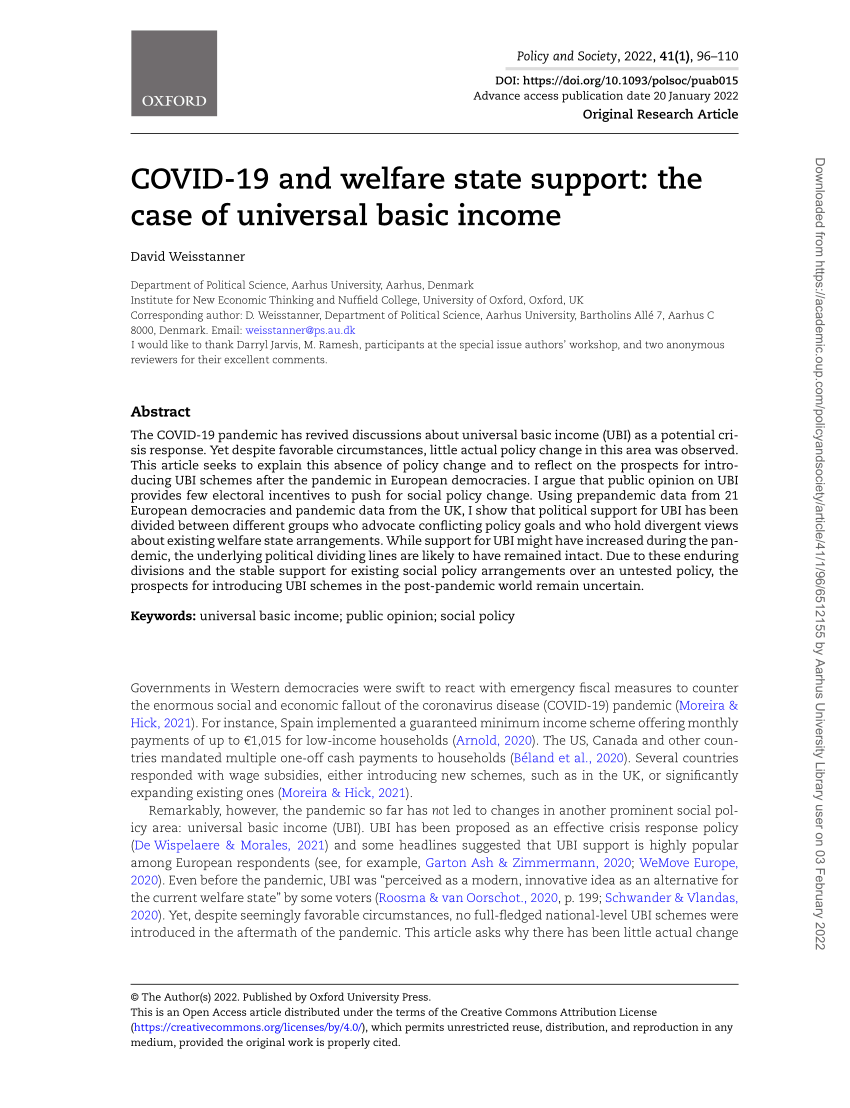 Pdf Covid 19 And Welfare State Support The Case Of Universal Basic Income