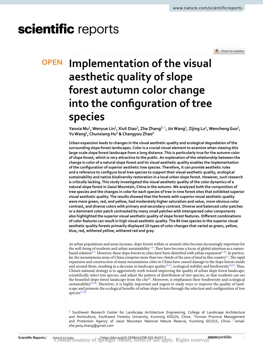 Implementation of the visual aesthetic quality of slope forest autumn color  change into the configuration of tree species