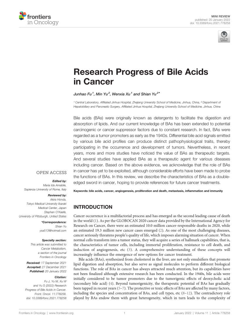 research progress of bile acids in cancer