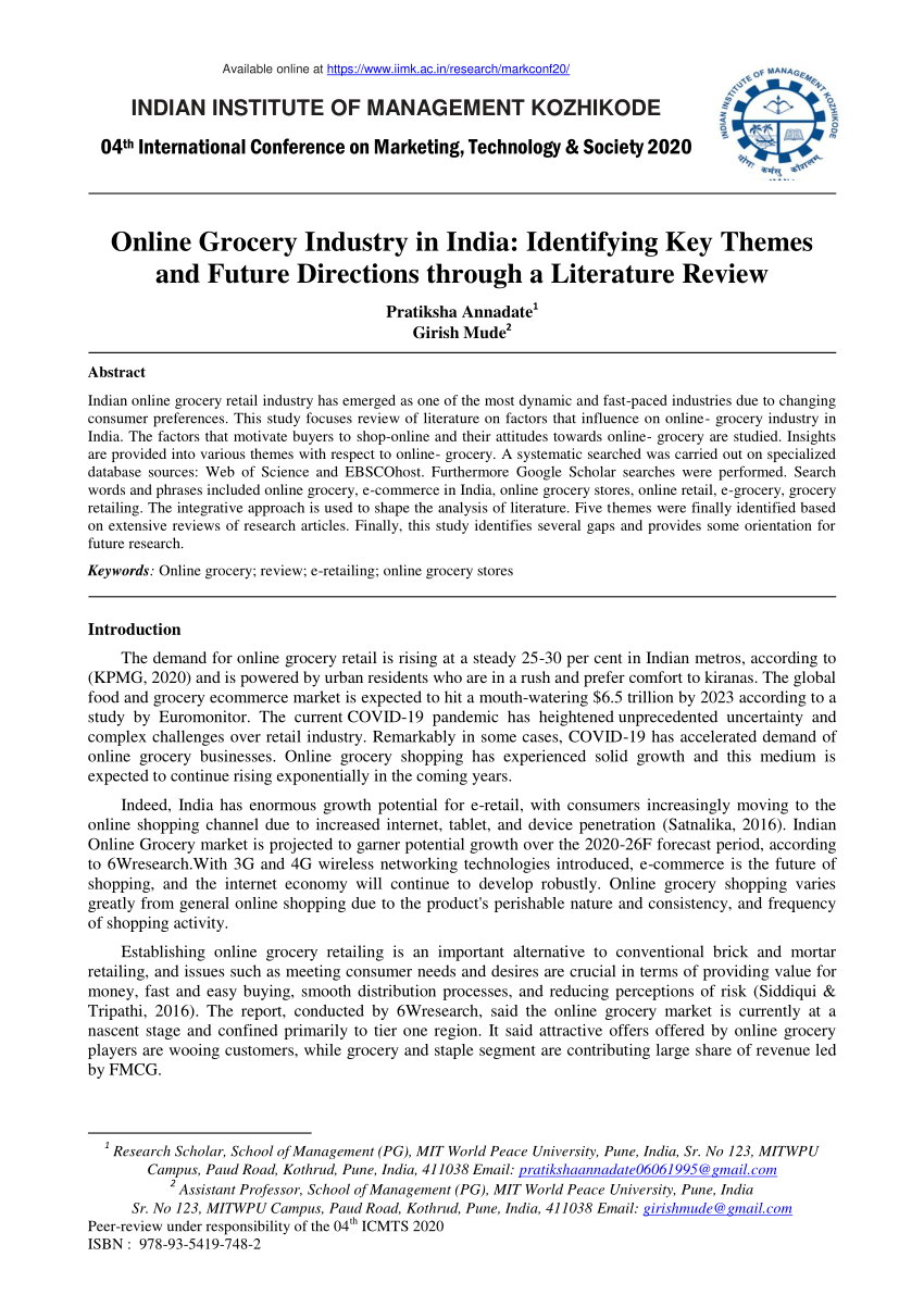 research papers on online grocery shopping in india