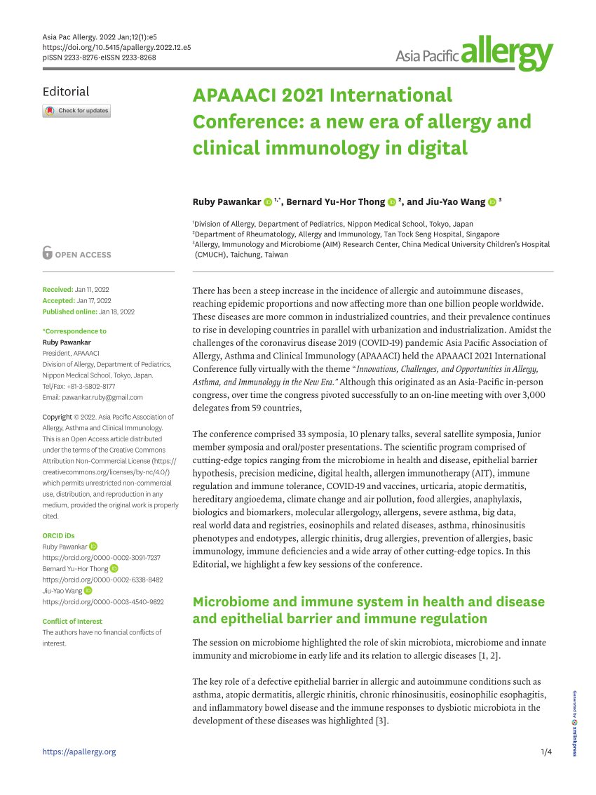 (PDF) APAAACI 2021 International Conference A new era of allergy and