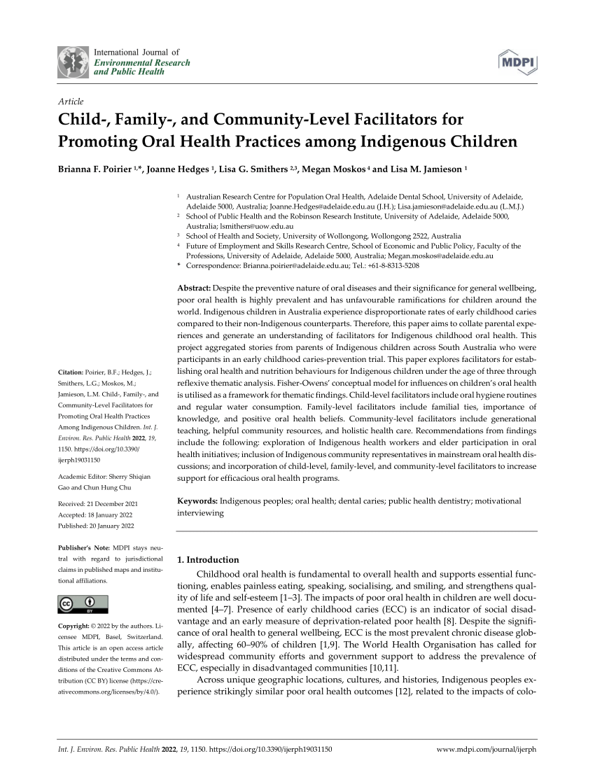 PDF) Child-, Family-, and Community-Level Facilitators for Promoting Oral Health Practices among Indigenous Children picture